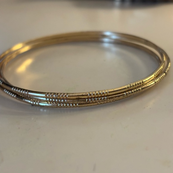 Set of 3 Gold Tone Textured Bangle Bracelets - Picture 2 of 8